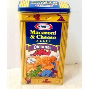 VTG Kraft Macaroni & Cheese 9" Tin Container DINOMAC Cheesasaurus Rex Dinosaurs
